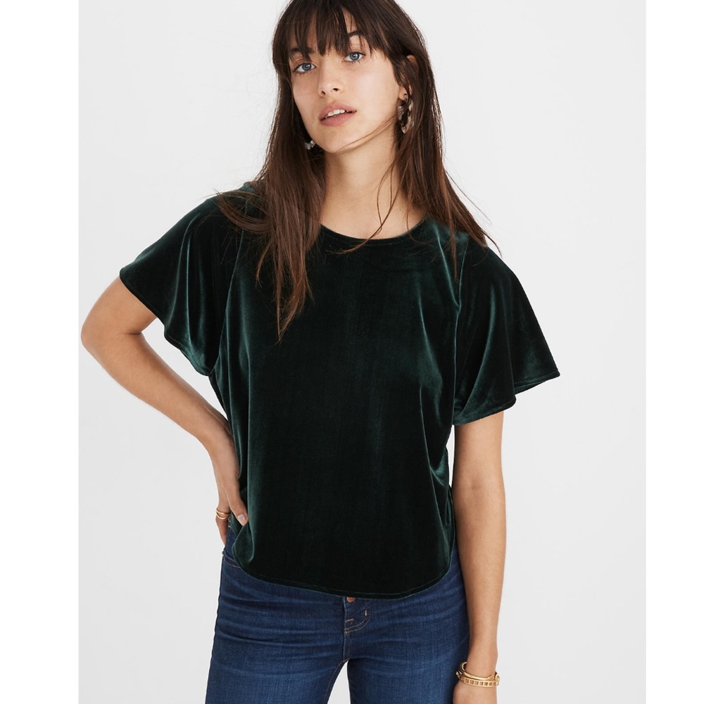 Madewell Dark Green Velvet Short Sleeve Top